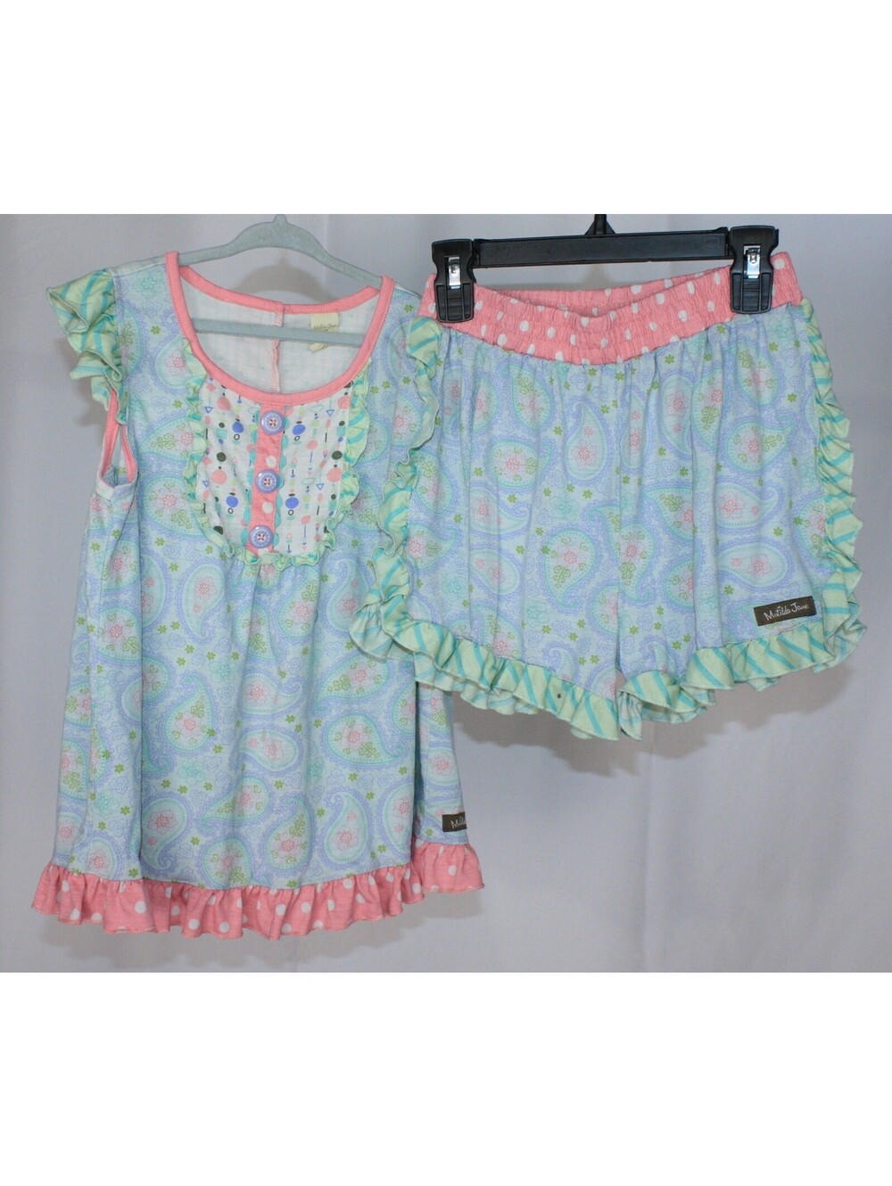 Matilda Jane Aqua Paisley Pajama Shorts Set Girls 10